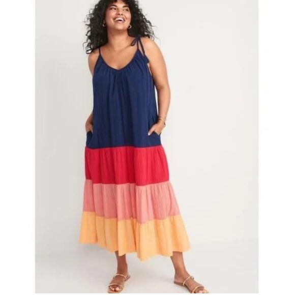 Old Navy Dresses & Skirts - Old Navy Sleeveless Tasseled Color-Block All-Day Maxi Swing Dress Women’s 3X